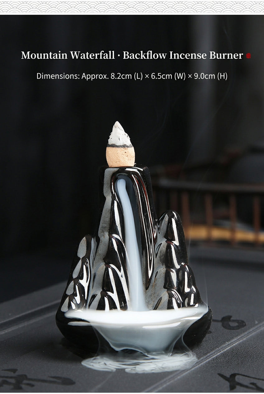 Ceramic Backflow Incense Burner Waterfall - Handcrafted Zen Aromatherapy Cone & Stick Holder for Home Decor, Meditation & Yoga