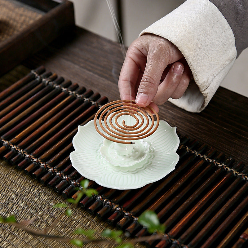 Ceramic Lotus Incense Burner Plate – Dual-Use Stick & Coil Incense Holder