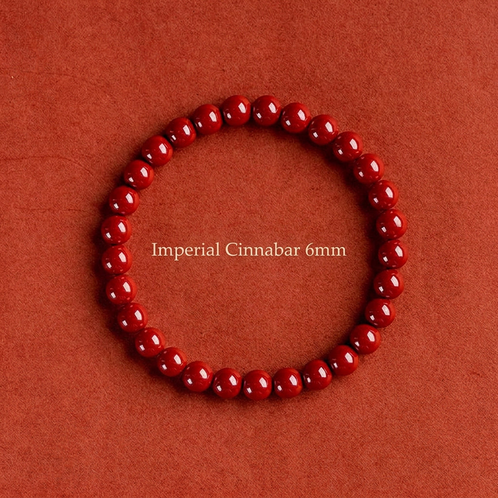 Natural Red Cinnabar Beaded Bracelet - Auspicious Protection & Good Fortune Meditation Jewelry