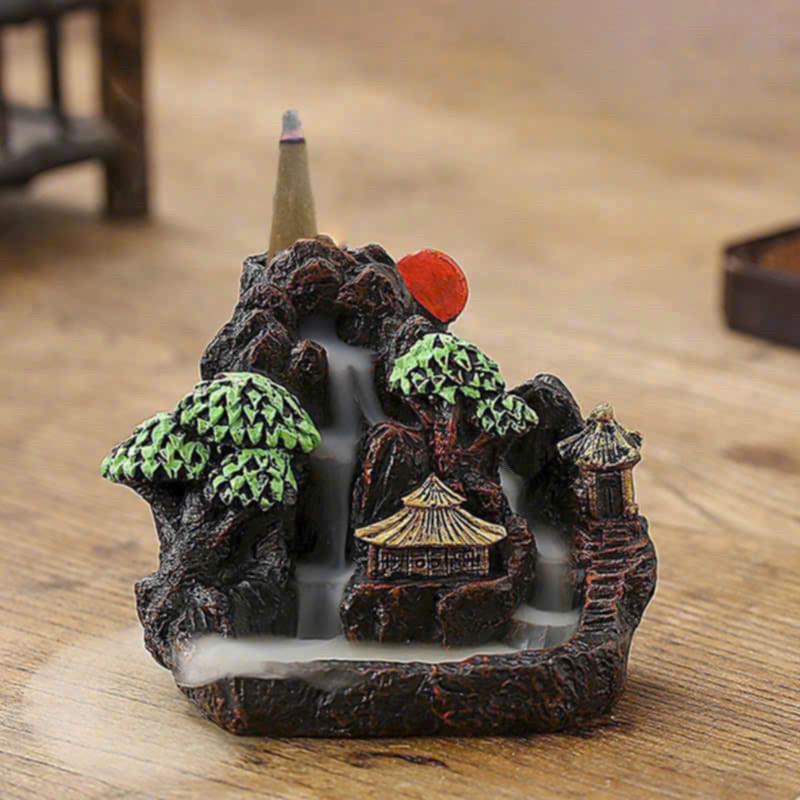 Zen Mountain Waterfall Backflow Incense Burner – Handcrafted Resin Landscape Aromatherapy Smoke Fountain for Home, Office & Meditation