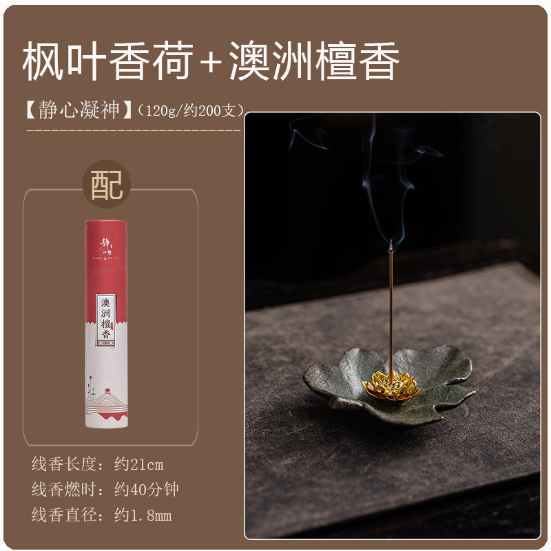 Rustic Ceramic Leaf & Golden Lotus Stick Incense Burner | Zen Ash Catcher Tray