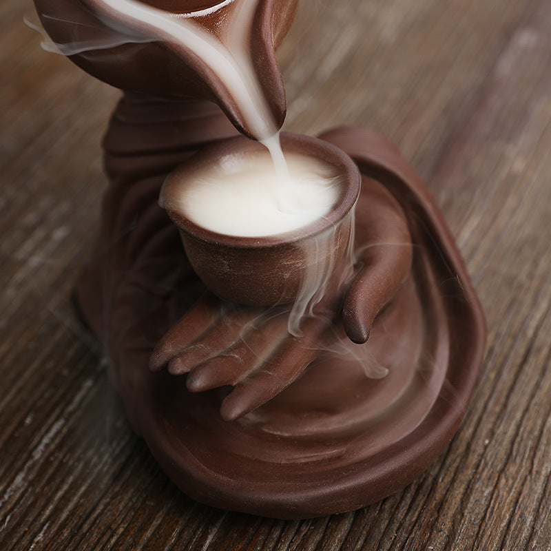 Handcrafted Purple Clay Buddha Hand & Floating Teapot Backflow Incense Burner