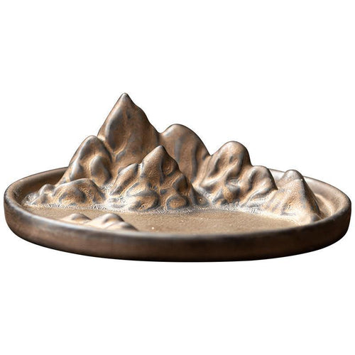 Ceramic Mountain Incense Burner – Vintage Gilded Landscape Ash Catcher for Sticks, Coils & Backflow Cones