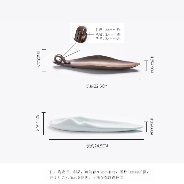 Minimalist Ceramic Incense Stick Holder - Zen Boat & Mountain Ash Catcher Tray