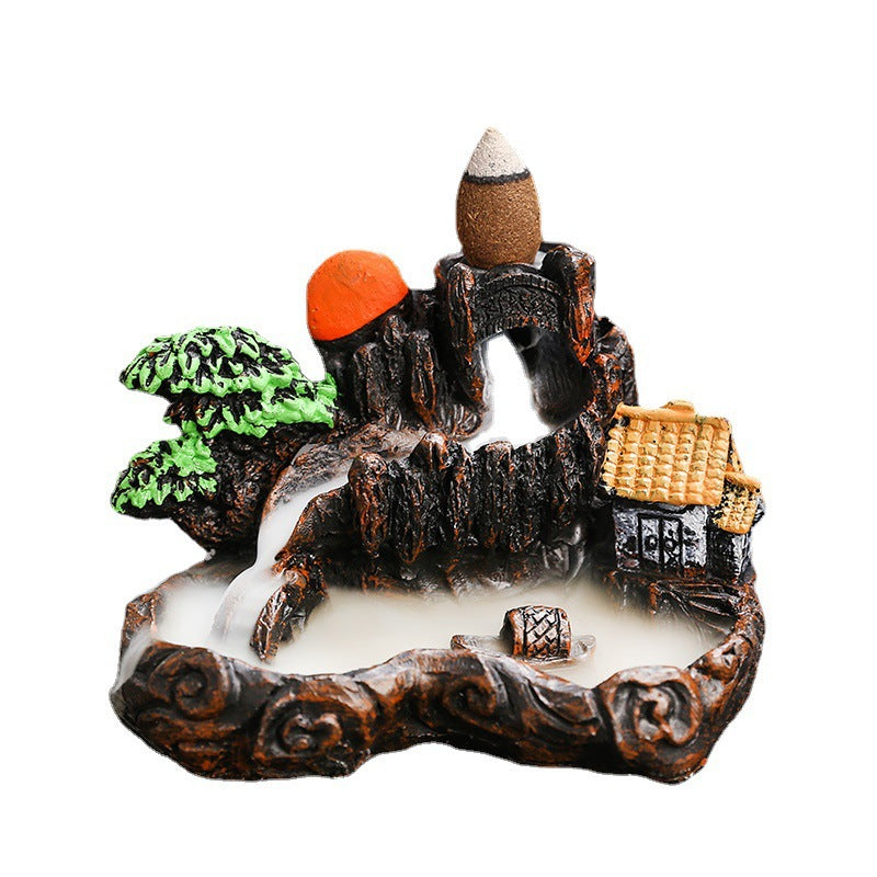 Zen Mountain Waterfall Backflow Incense Burner – Handcrafted Resin Landscape Aromatherapy Smoke Fountain for Home, Office & Meditation