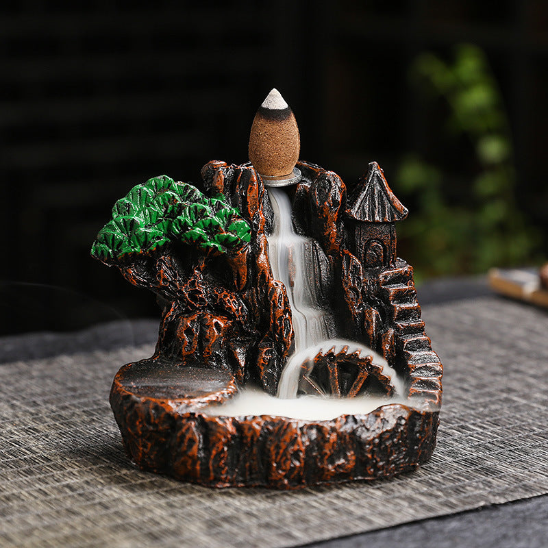 Zen Mountain Waterfall Backflow Incense Burner – Handcrafted Resin Landscape Aromatherapy Smoke Fountain for Home, Office & Meditation