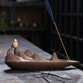 Jingchen Zen Mountain Boat Backflow Incense Burner – Handcrafted Purple Clay Waterfall Smoke & Stick Holder