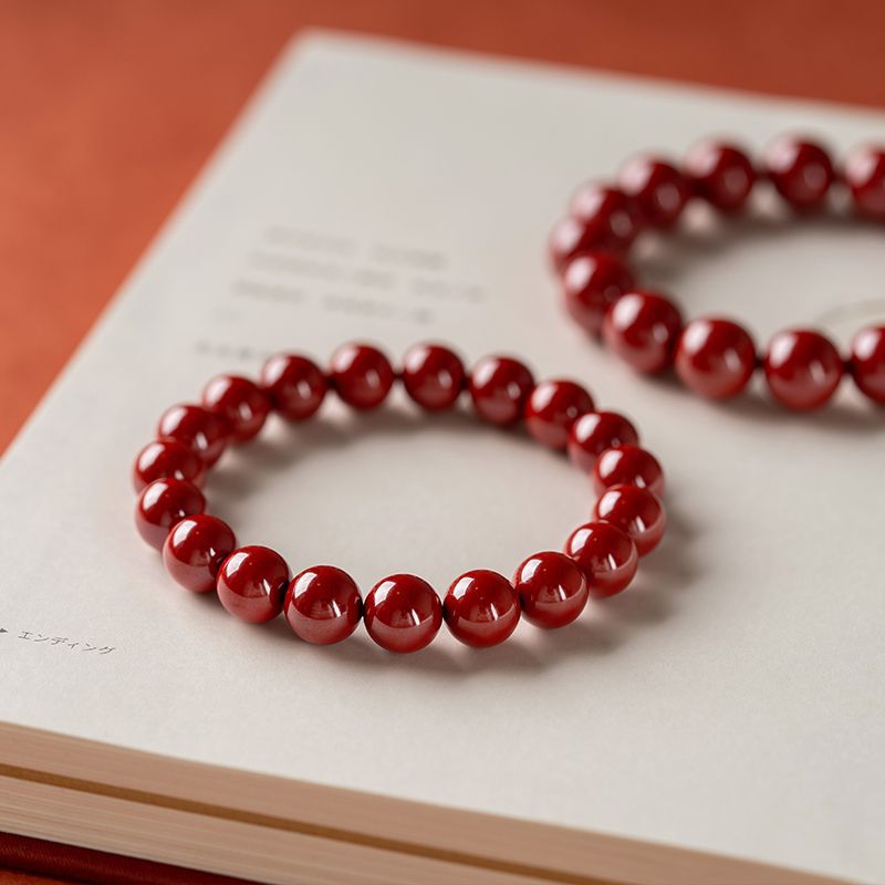 Natural Red Cinnabar Beaded Bracelet - Auspicious Protection & Good Fortune Meditation Jewelry