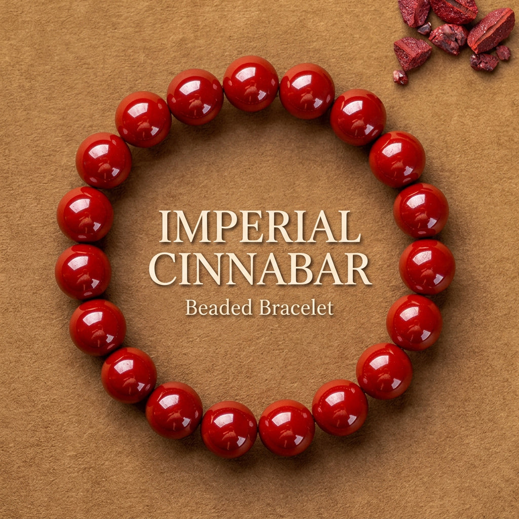 Natural Red Cinnabar Beaded Bracelet - Auspicious Protection & Good Fortune Meditation Jewelry