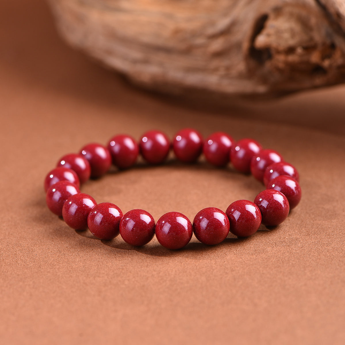 Natural Red Cinnabar Beaded Bracelet - Auspicious Protection & Good Fortune Meditation Jewelry