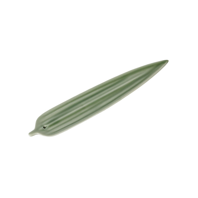 Celadon Ceramic Leaf Incense Stick Holder & Ash Catcher, Minimalist Zen Incense Burner for Meditation and Tea Ceremony