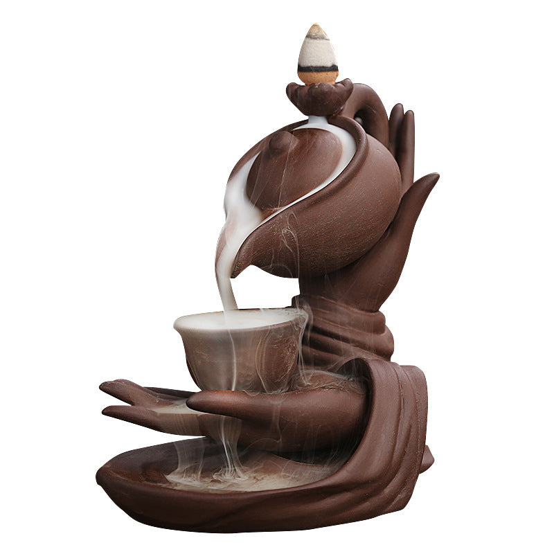 Handcrafted Purple Clay Buddha Hand & Floating Teapot Backflow Incense Burner