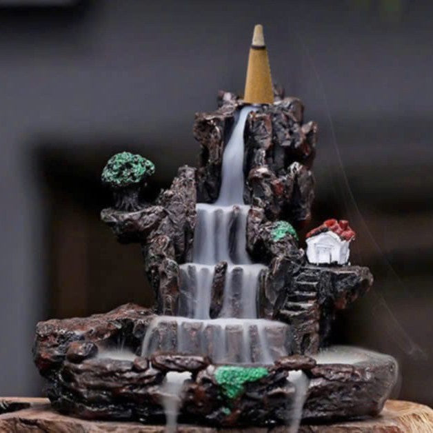 Zen Mountain Waterfall Backflow Incense Burner – Handcrafted Resin Landscape Aromatherapy Smoke Fountain for Home, Office & Meditation