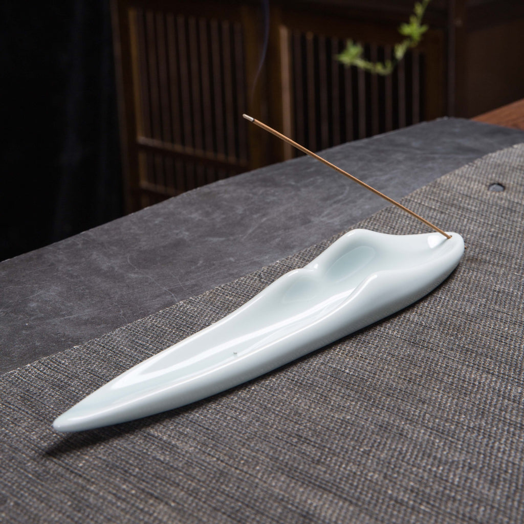 Minimalist Ceramic Incense Stick Holder - Zen Boat & Mountain Ash Catcher Tray