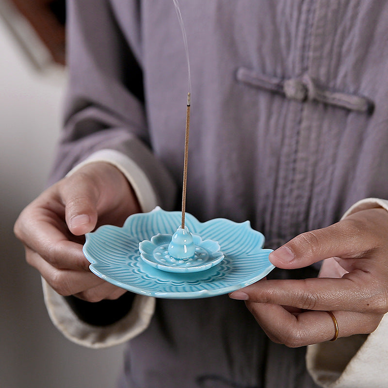 Ceramic Lotus Incense Burner Plate – Dual-Use Stick & Coil Incense Holder