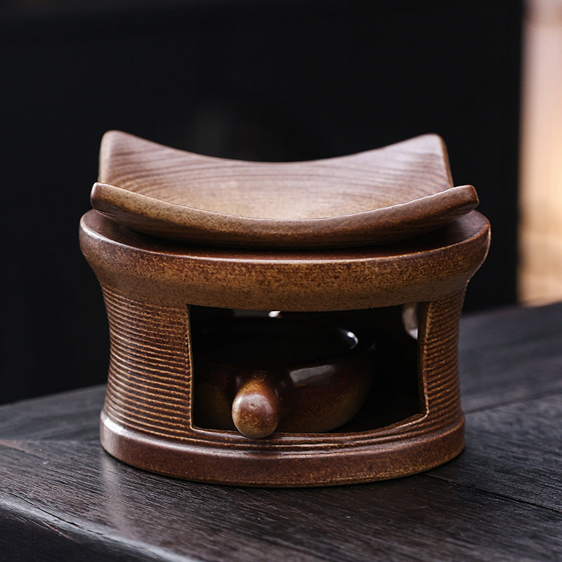 Ceramic Tea Roaster & Essential Oil Wax Burner - Rustic Tealight Aromatherapy Stove for Botanicals, Incense Powder, and Herbs