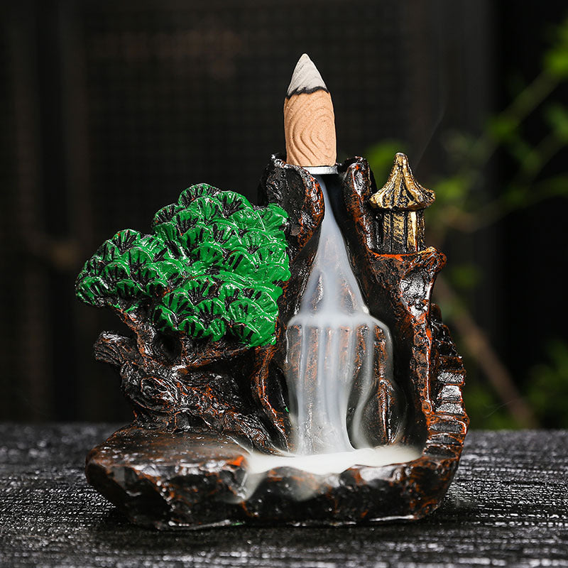 Zen Mountain Waterfall Backflow Incense Burner – Handcrafted Resin Landscape Aromatherapy Smoke Fountain for Home, Office & Meditation