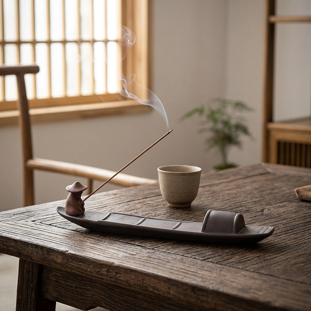 Solitary Fisherman Zisha Boat Incense Stick Holder & Ash Catcher